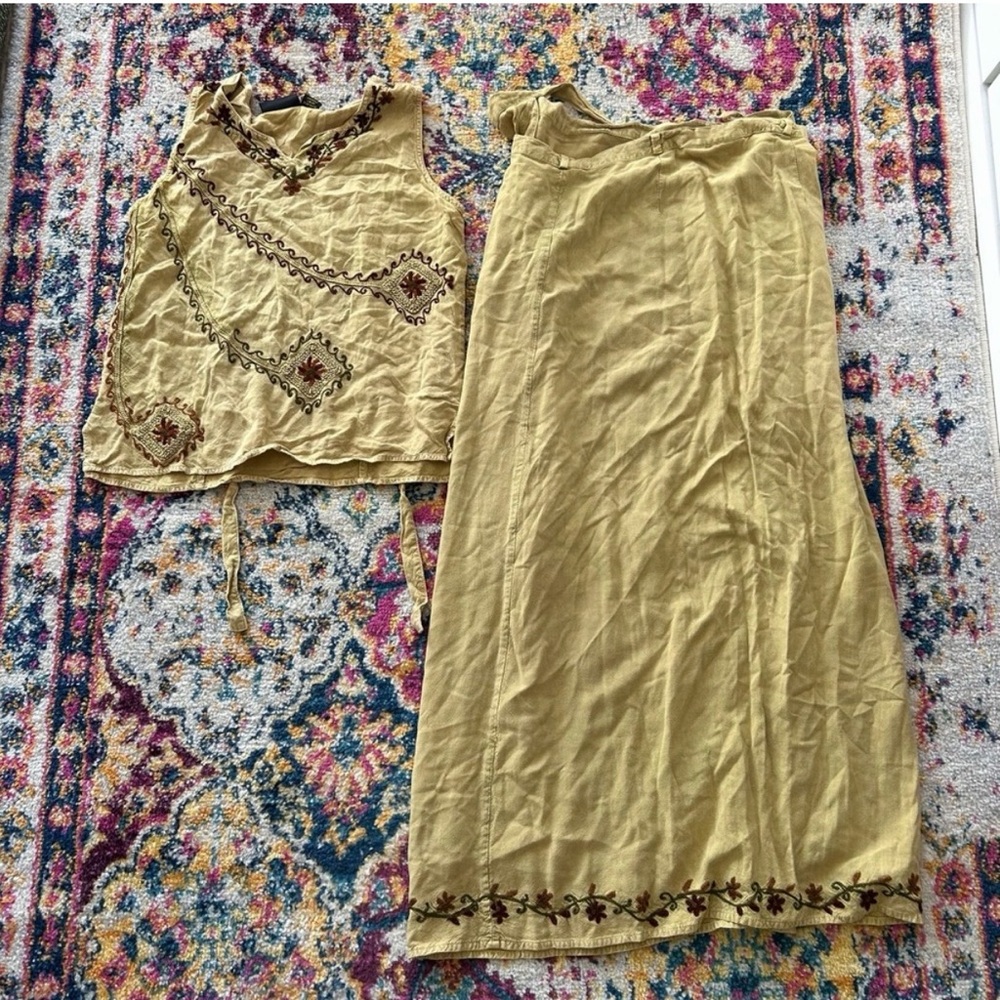 Vintage 90s Fairycore whimsigoth nature core Embroidered 2 pieces set
